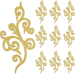PATIKIL 10 Pack 7.3" Embroidery Appliques for Sewing, Embroidered Applique with Gold Trimming Floral Sew Iron on Patch for DIY Sewing Crafts Wedding Clothing Decor, Gold
