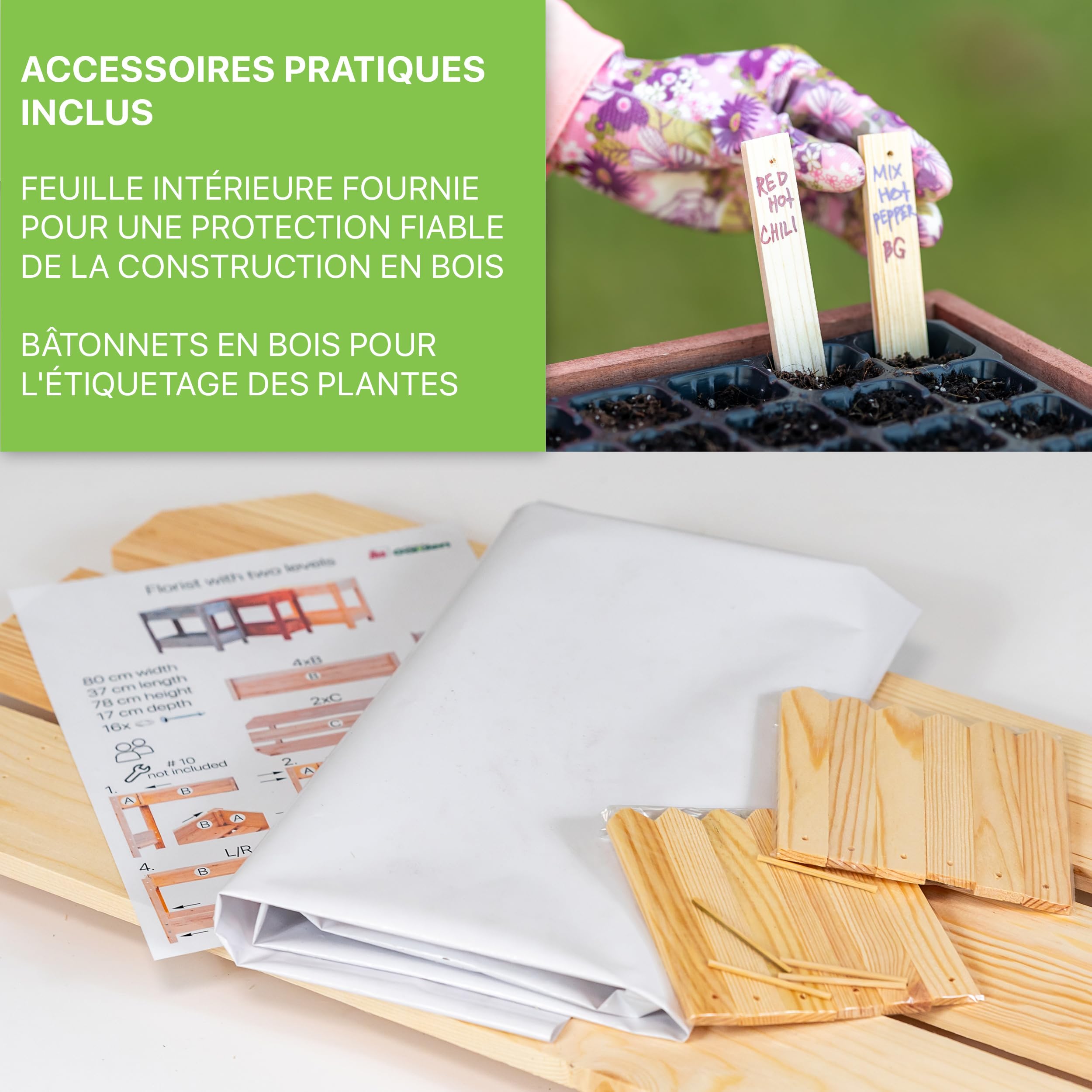 ITA Carré Potager surélevé en Bois - Mini Serre Châssis Incluse - 2 Jardinières sur Pied avec Feuille de Protection - pour Fleurs, légume, Herbes - Nature