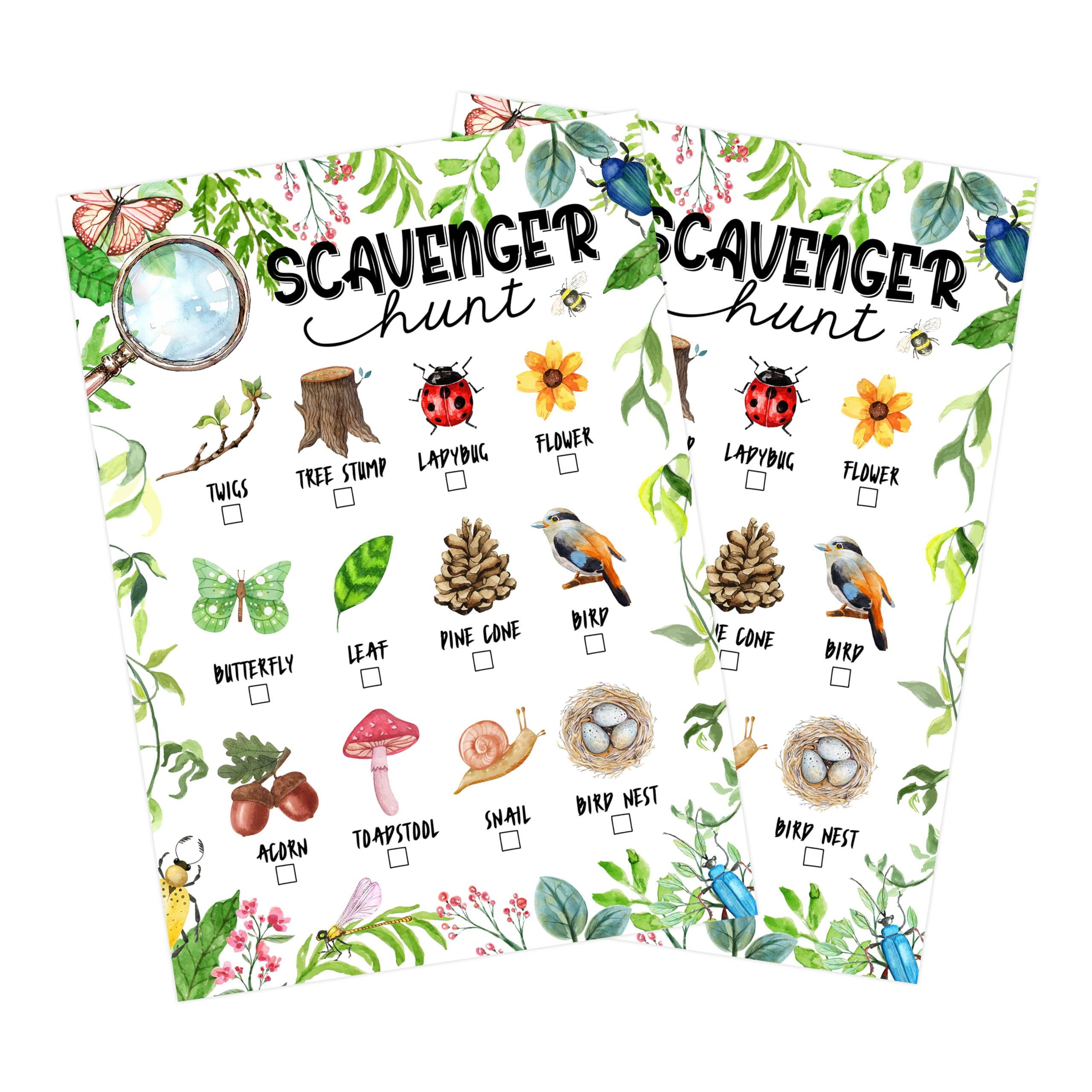 Zcsni 25 Pcs Nature Scavenger Hunt Cards, Outdoor Scavenger Hunts, Camping Scavenger Hunt Game Set, Outdoor Travel Seek Activity, Holiday Party Games for Family Friend, A01