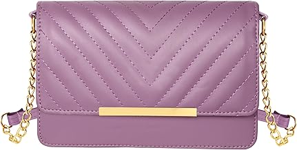 Woven Faux Leather Bag - Stylish Handbag for Office, Casual, Bag & Daily Use with Chain Handle & Adjustable Strap, Trendy Bag Crossbody Clutch Purse for Girls & Ladies (Purple)