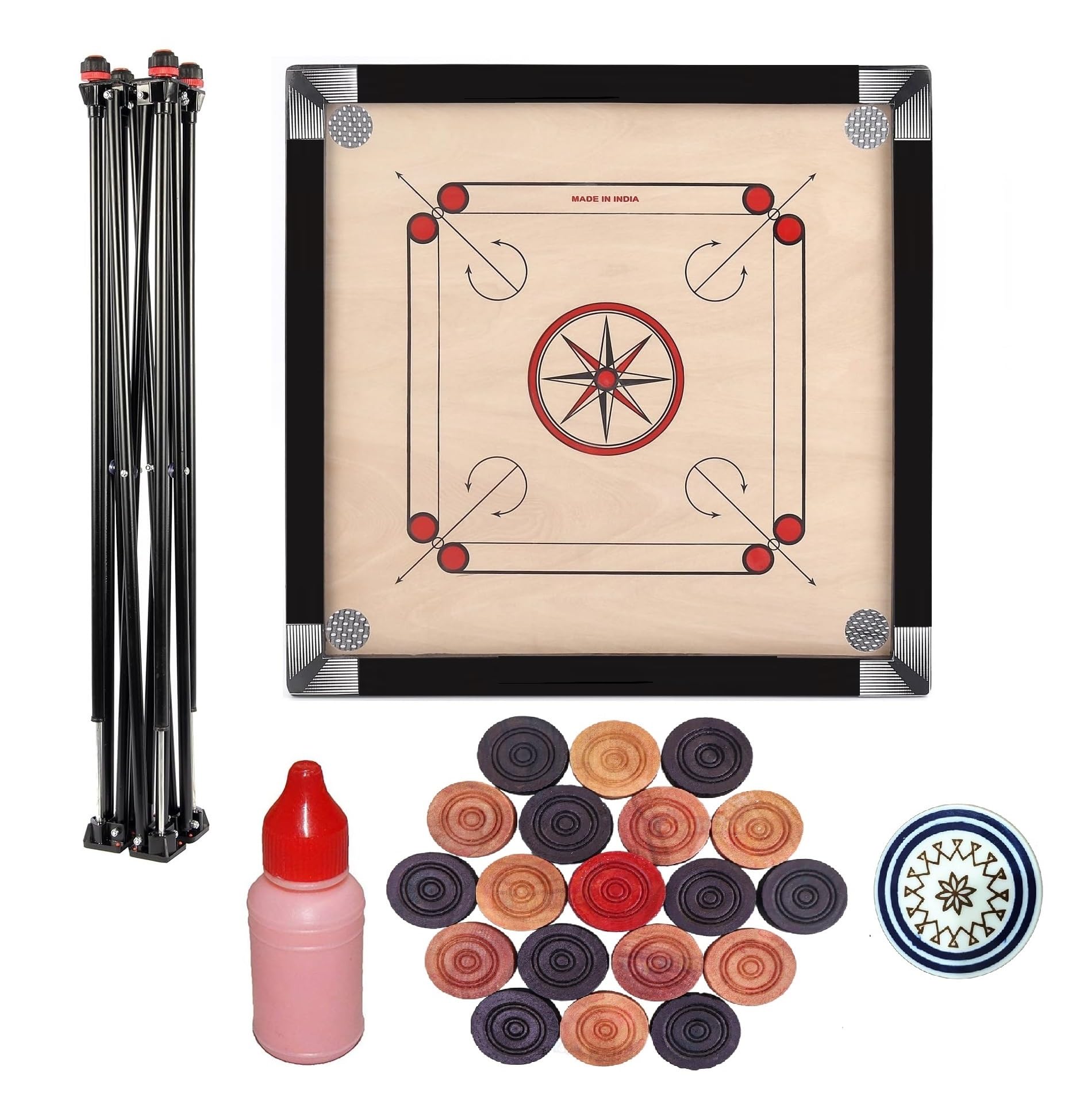 Premium Matte Finish Wooden Carrom Board for Kids & Adults with (Medium 26 * 26 with Carrom Stand)