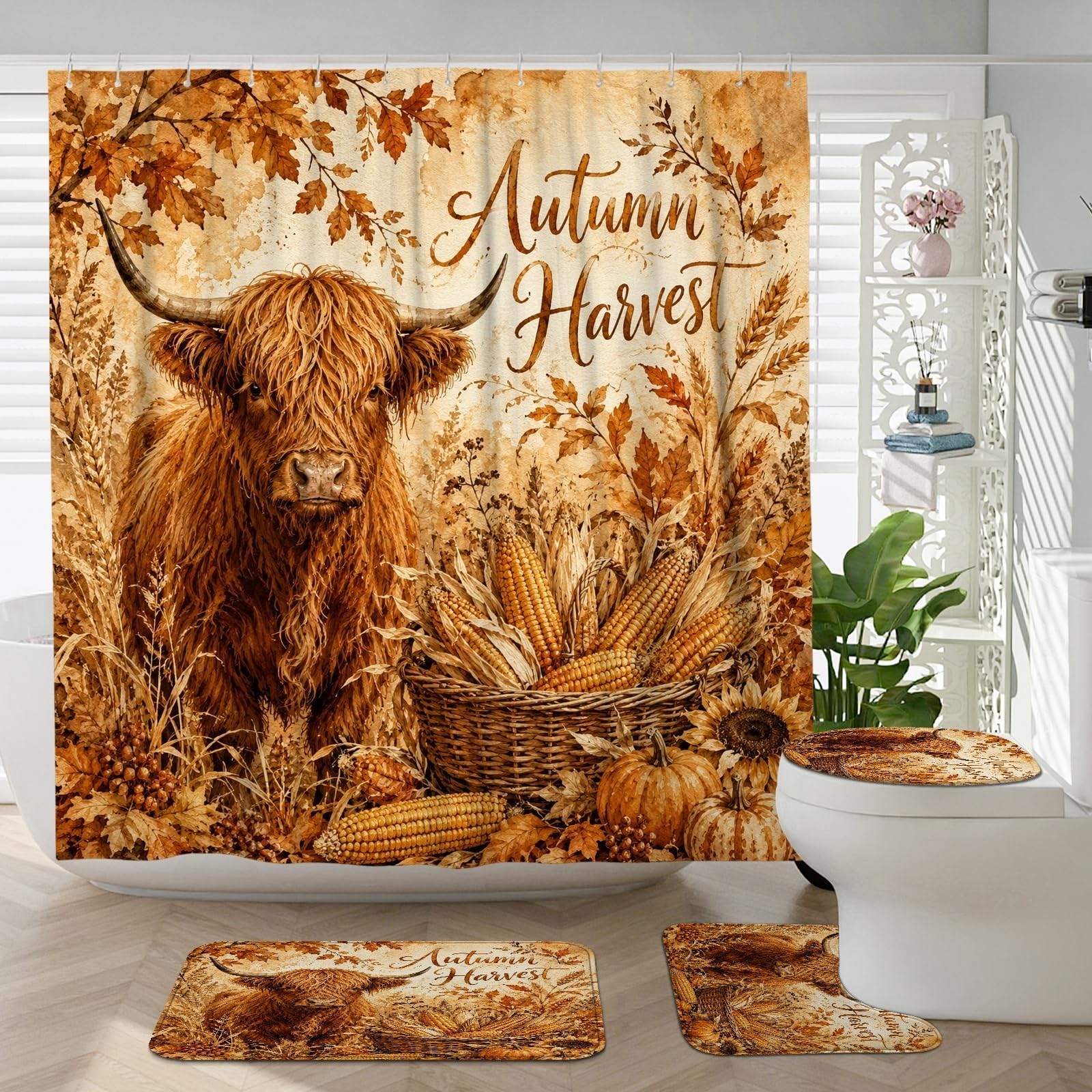 Rideau de douche imperméable anti-éclaboussures motif vache rurale pour baignoire 183x183