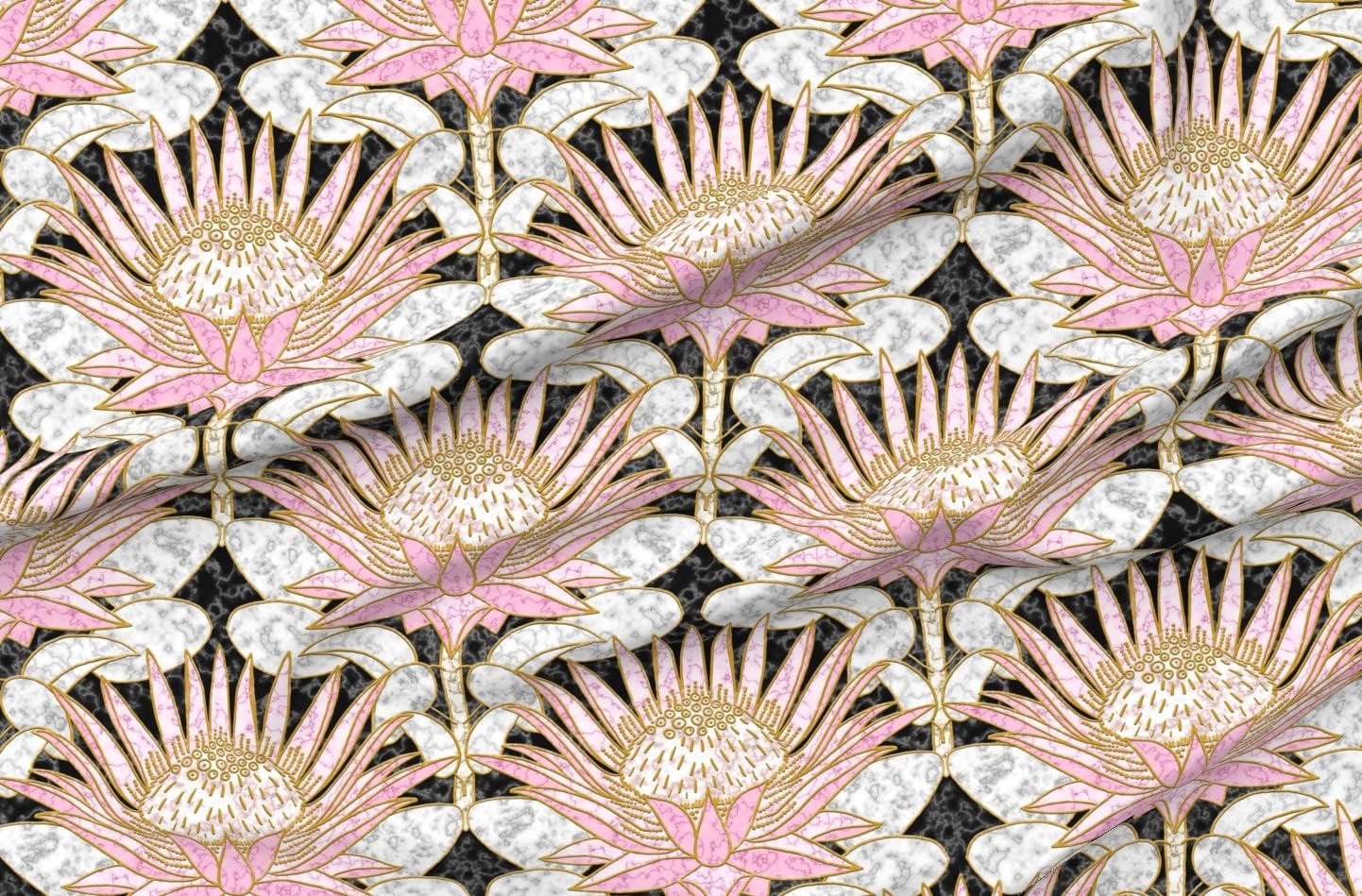 Spoonflower Fabric - Art Deco Marble Floral Botanical Garden Spring Retro Printed on Petal Signature Cotton Fabric Fat Quarter - Sewing Quilting Apparel Crafts Decor