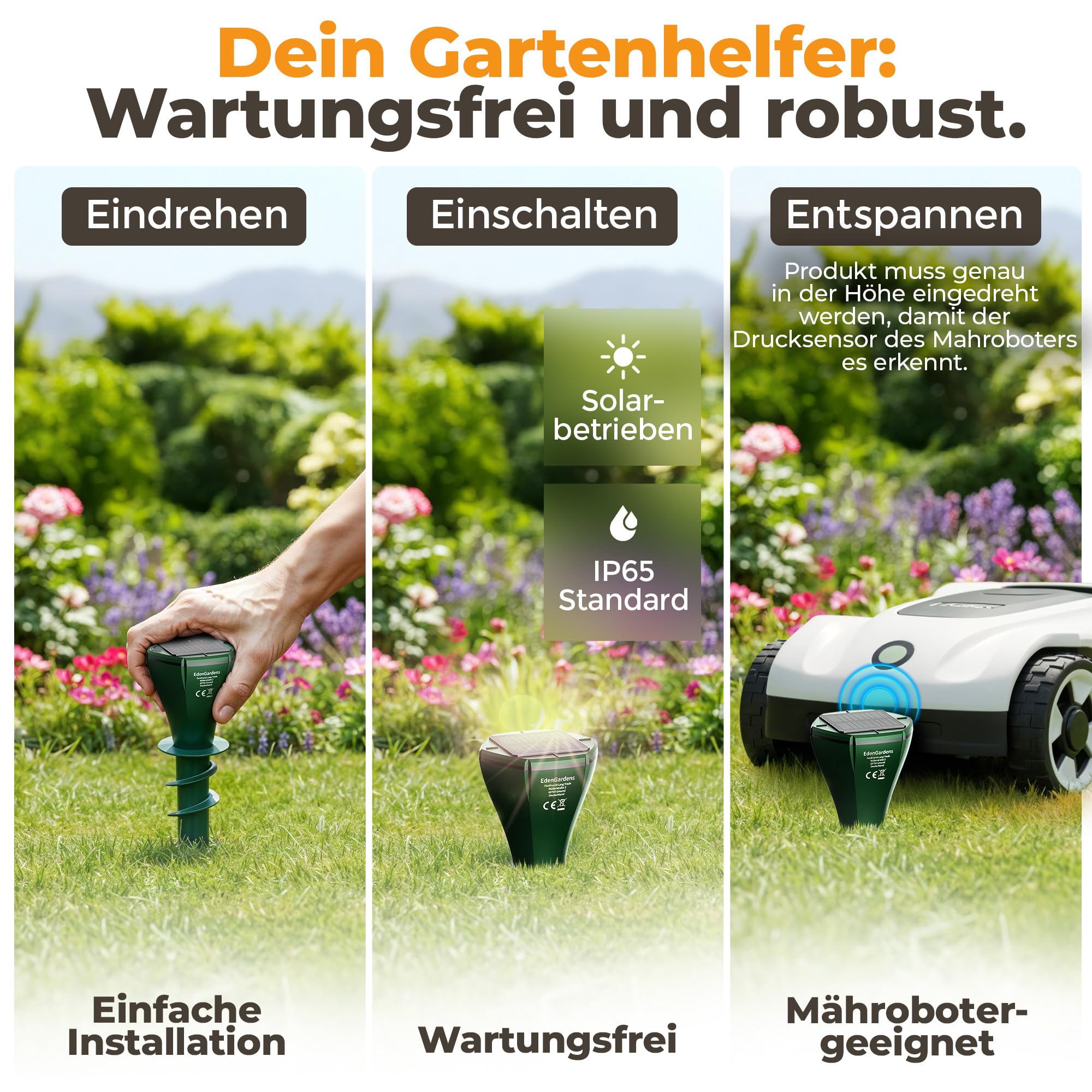 EdenGardens SOLAR MOLE PRO Maulwurf Vertreiber bestes Mittel gegen Wühlmäuse & Maulwurf - Maulwurfschreck Maulwurfvertreiben (4er Set)