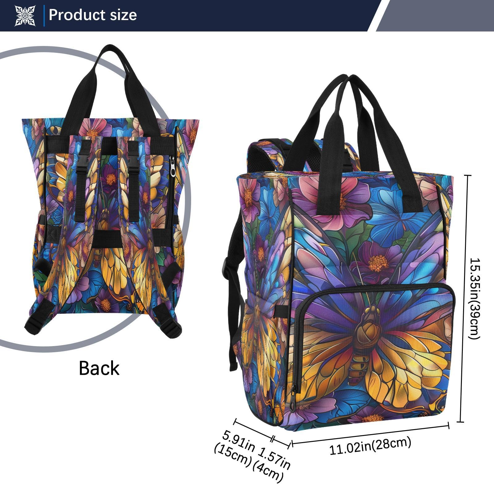 Coloridas Flores Mariposas Mochilas de Pañales para Gran Capacidad Pañal Bolso Mochila para Viajar al Aire Libre Mamá y Papá