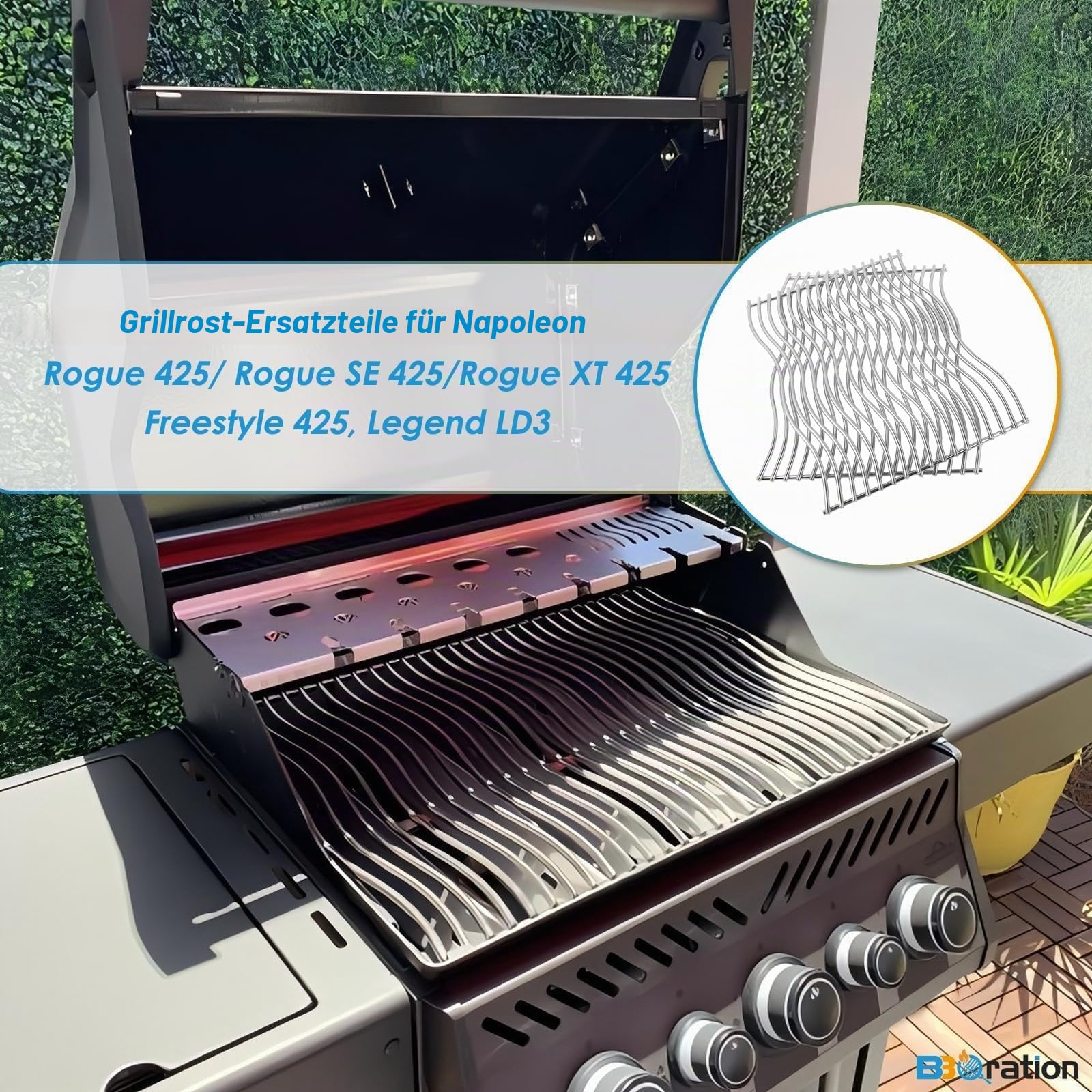 Grillteile für Napoleon Rogue 425 Rogue XT/SE 425, Freestyle 425S Series Grill, 2er-Pack Edelstahl-Grillrost-Ersatzteile für Napoleon Grillzubehör RXT425SIBPK-1 R425PK-1