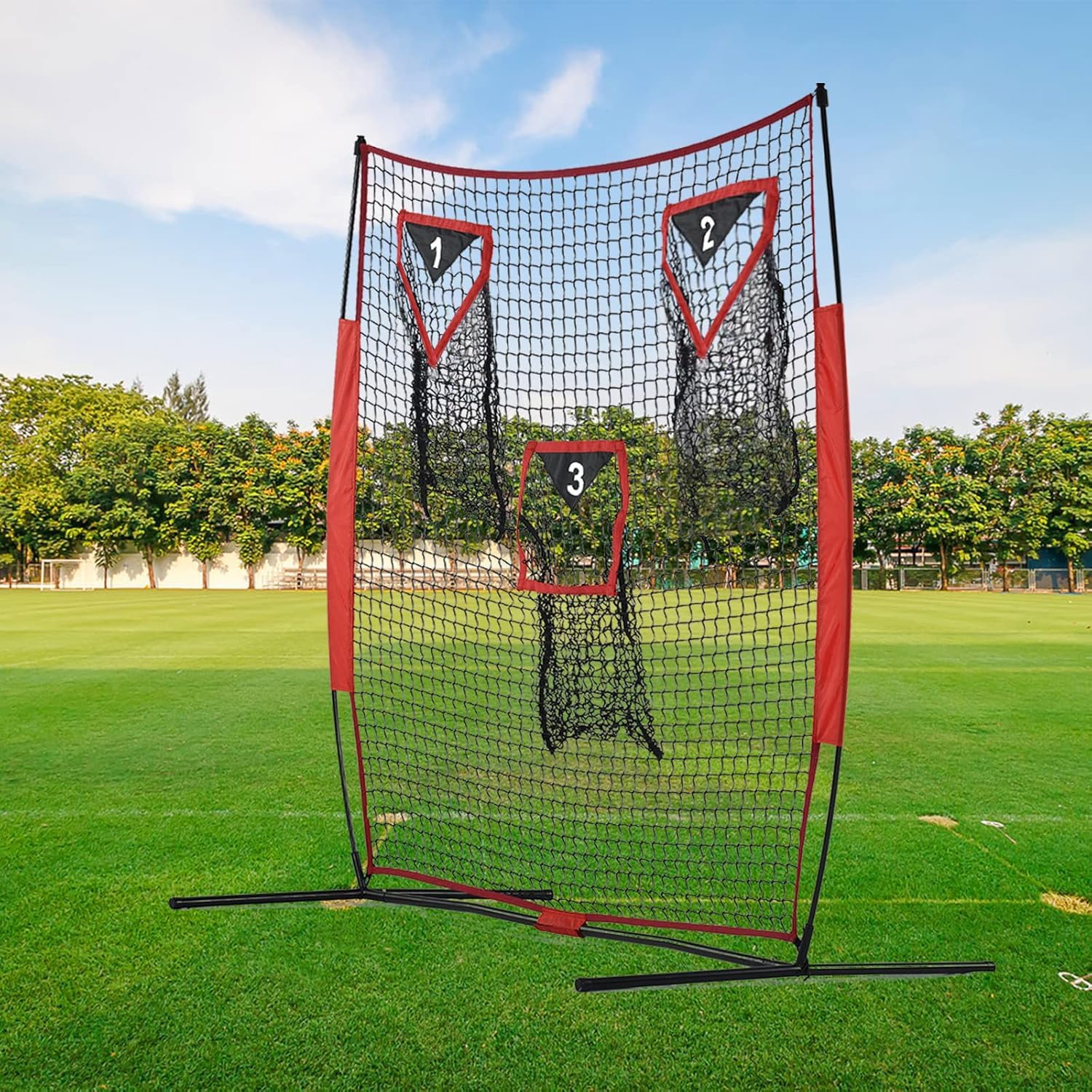 Football Throwing Net - Heavy-Duty Portable Nylon Net with 3 Target Pockets - 6x6FT Football Goal Practice - Youth Quarterback Training Field & Home Backyard