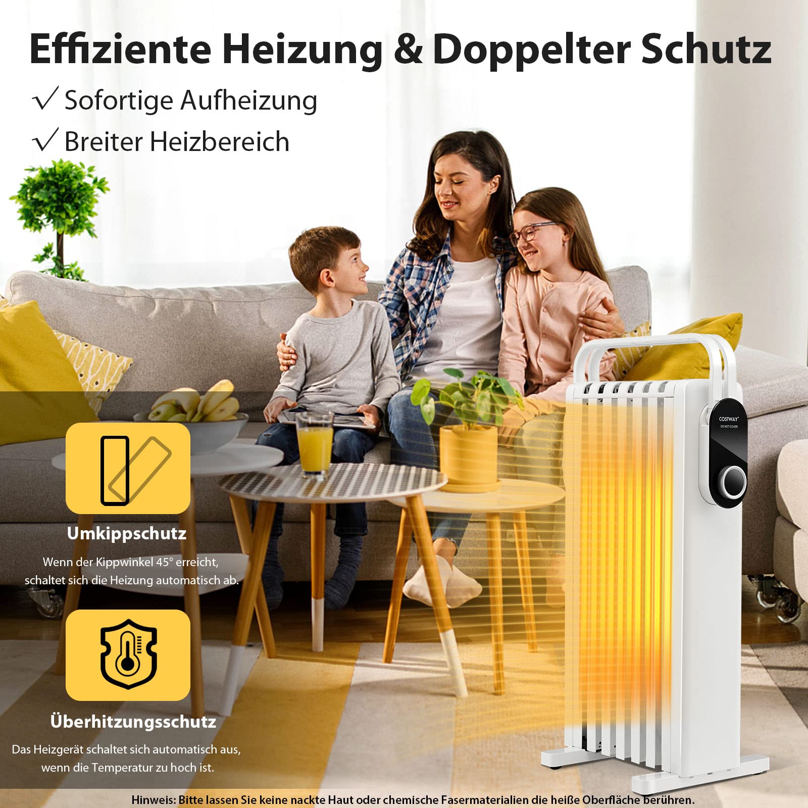 COSTWAY Grzejnik olejowy 1500 W, 7 żeberek, grzejnik 5-35°C, ogrzewanie elektryczne, 3 stopnie ogrzewania, mobilny z kółkami, zabezpieczenie przed przegrzaniem
