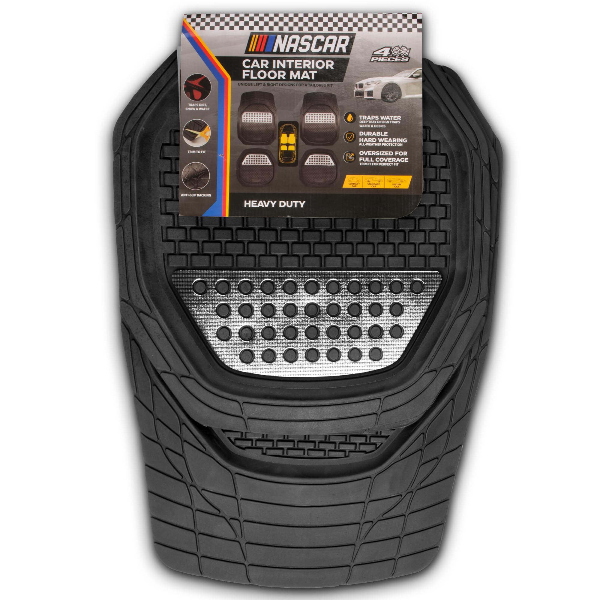 NASCAR Elite Car Floor Mats 4-Piece Set Heavy Duty All-Weather Rubber Universal Trim-to-Fit for Cars Trucks SUVs Traps — view 8