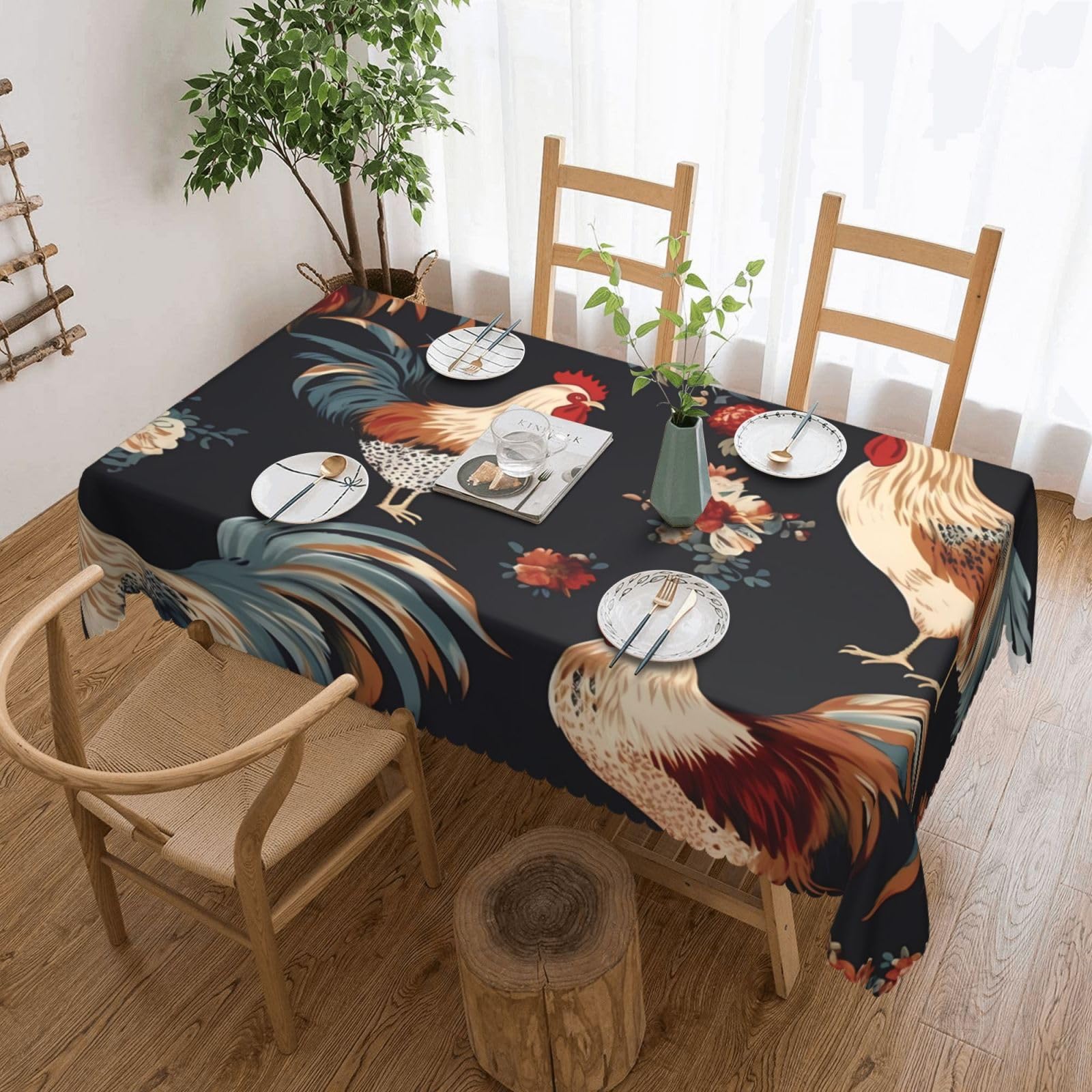 Nappe rectangulaire motif coq français imperméable et lavable pour table de jardin