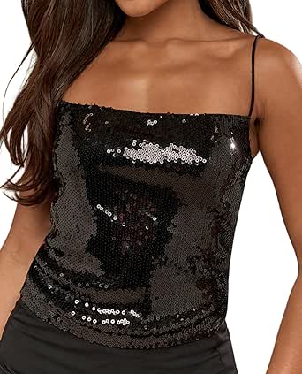 Women's Tanks & Camis Clearance Women's Sequin Tops Sleeveless Glitter Camisole Vest Adjustable Straps Daily Halter Tank Tops Blouse Tshirts For Night