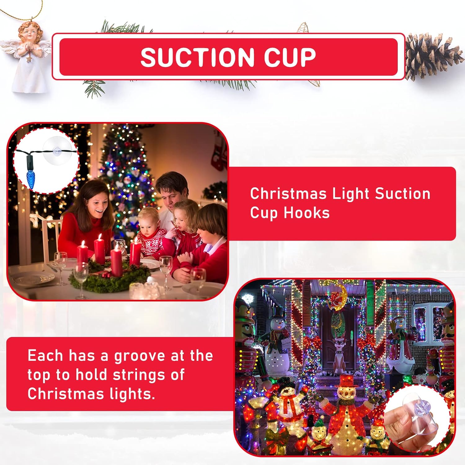Sieral 100 Pieces Christmas Light Suction Cups Hooks for Glass Window Christmas Mini Suction Cup Clips Light String Heavy Duty Hooks Holder Plastic Shower Caddy Connectors for Xmas Kitchen Bathroom