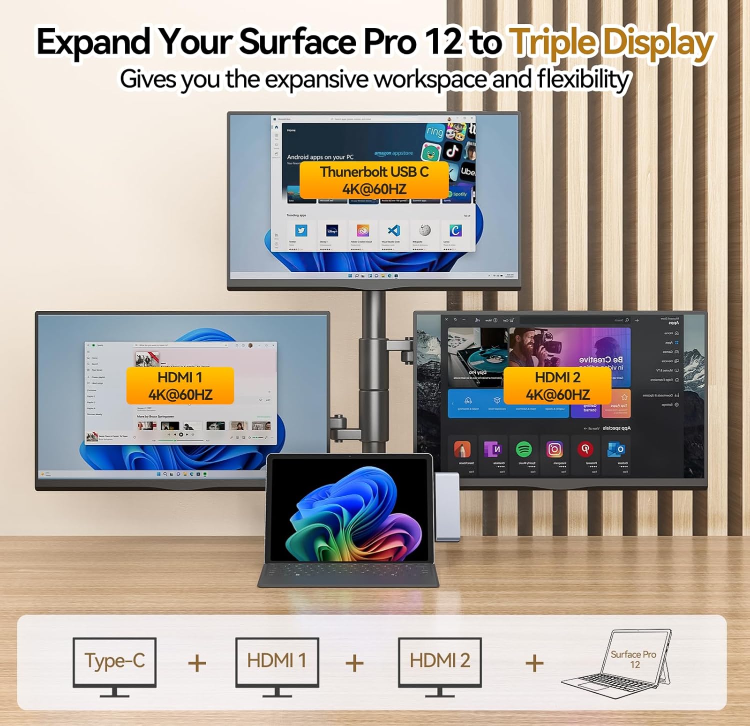 Surface Pro 12 Docking Station - 8-in-1 Triple Display USB Hub with Dual 4K HDMI, Thunderbolt 4 (4K@60Hz, 40Gbps, 100W PD), 2 USB 3.0, SD/TF, Audio for Surface Pro 12 Accessories