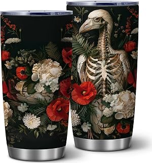 ATHAND 20oz Spooky Raven Skull Gothic Stainless Steel Tumbler with Lid | Double Wall Insulated Mug, Gothic Style, Gift for Goths, Horror Fans & Skull Collectors, Fits Birthday Halloween Christmas