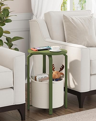 Miniatura 5 de TUTOTAK Mesa auxiliar pequeña, mesa auxiliar ovalada, mesita de noche, mesita de noche, mesa de sofá con cesta de almacenamiento, sala de estar,