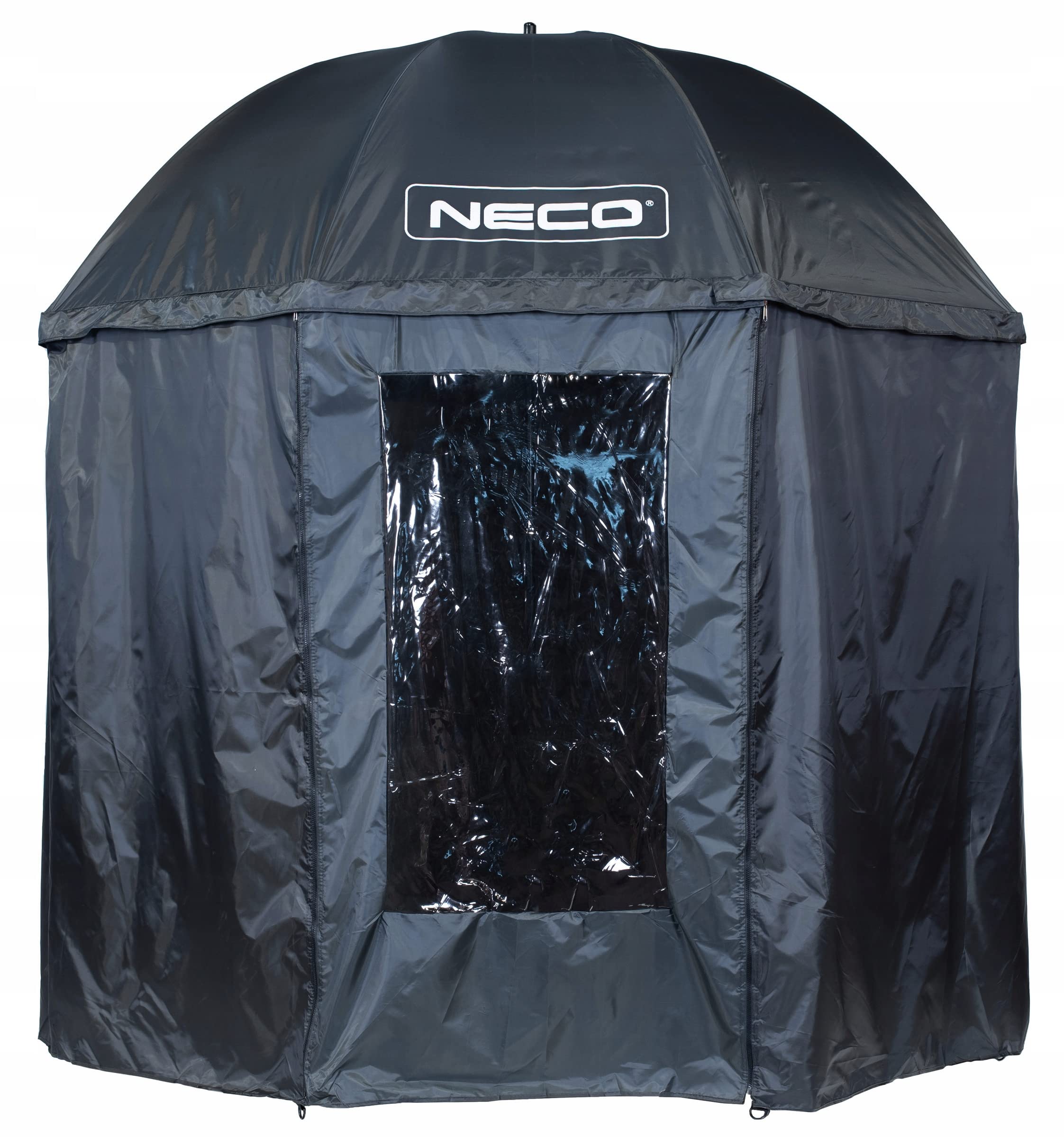 NECO Parapluie de Pêche 250 Cm pour 2 Adultes, Matériau 220D, Protection UV, Intérieur Chaud, Léger et Facile à Déplier, Porte-Parapluie, Piquets et Cordes Inclus, Transparent, Uni