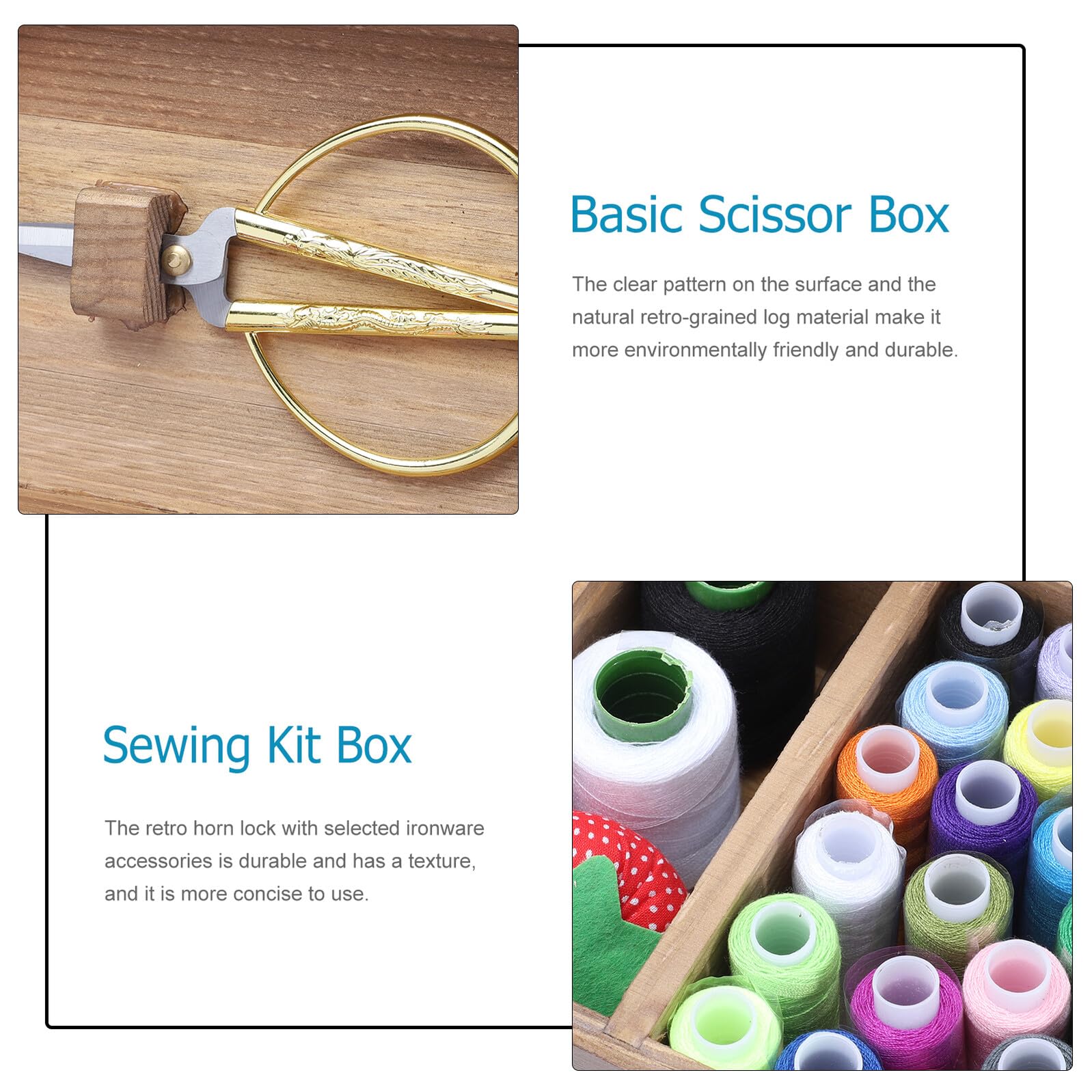 POPETPOP Kit de Costura Accesorios Ecológicos Hogar Caja de Almacenamiento de Madera Retro Gran Capacidad para DIY y Organización de Agujas E Hilos