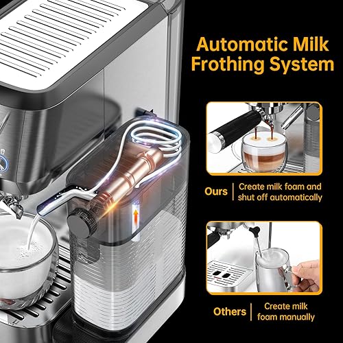 Miniatura 2 de MAttinata Máquina de café expreso de 20 bares, máquina de capuchino para el hogar con tanque de leche automático 2.0 de larga duración, cafetera de
