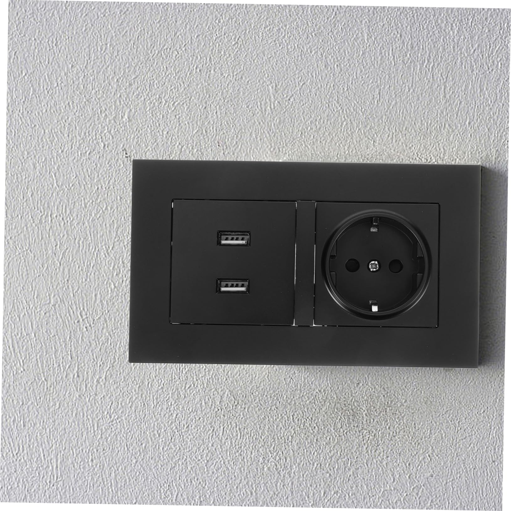 2 Piezas Enchufe de Pared Europeo Estándar Tipo con Doble USB Cargador Negro para Hogar Oficina Hotel