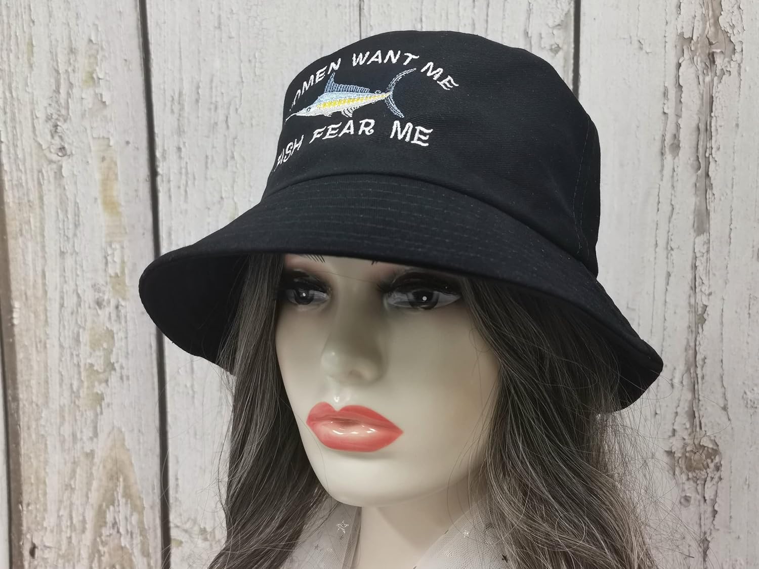 Women Want Me Fish Fear Me Embroidered Bucket Hat - Image 5