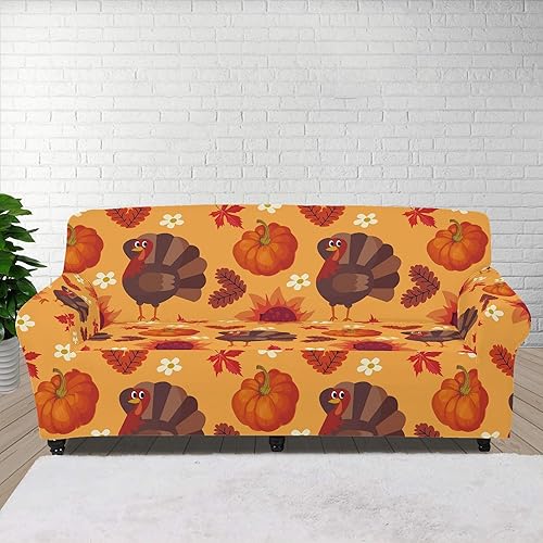 Fundas de sofá de 1 pieza, diseño de pavo y calabaza, funda elástica para sofá de 2 cojines, protector de muebles decorativo para sala de estar