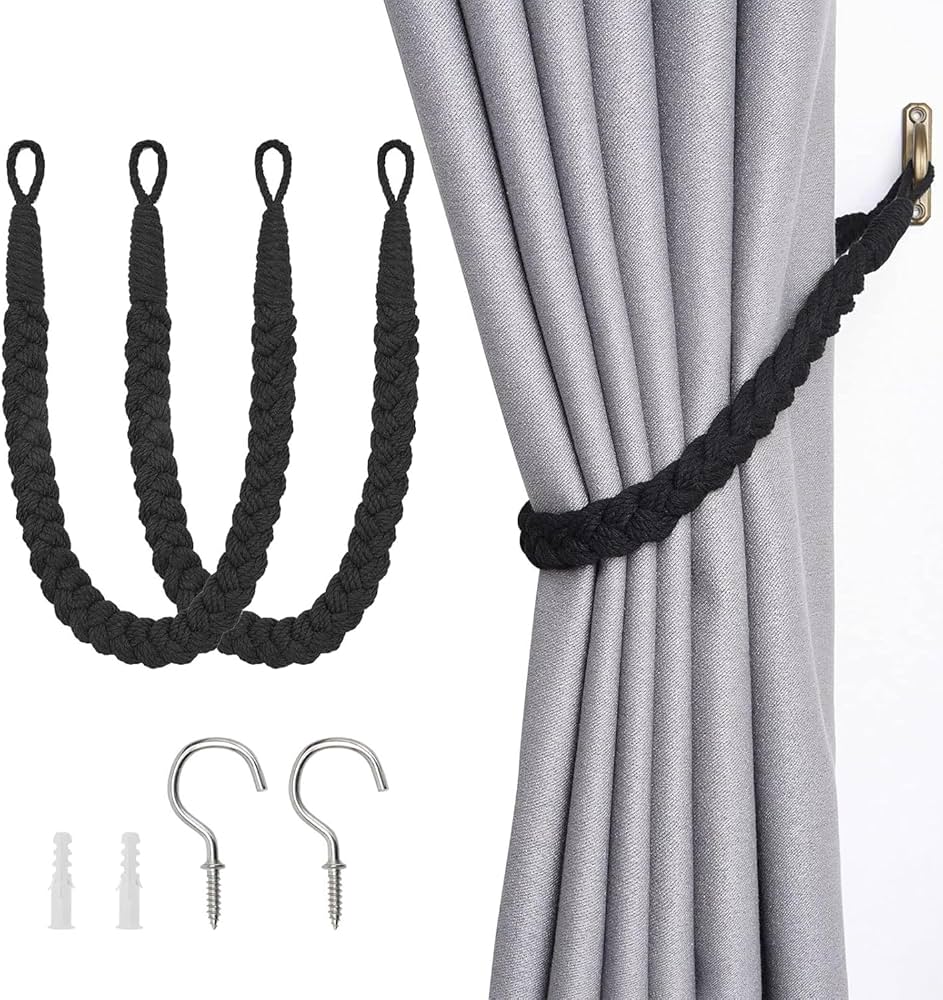 XxinXrongMetal Curtain Holdbacks, 2 Pcs Curtain Drapery Holdbacks, Curtain Tieback Hooks, Wall Mounted Window Curtain Holder Hooks, Drapery Holdbacks For Fixed Curtain Or Hanging Items (black