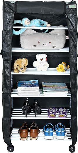 FLIPZON Multipurpose 6 Shelves/Layer Shoe Rack Organizer with Wheels and Dustproof Cover | Portable Smart Storage Rack Org...