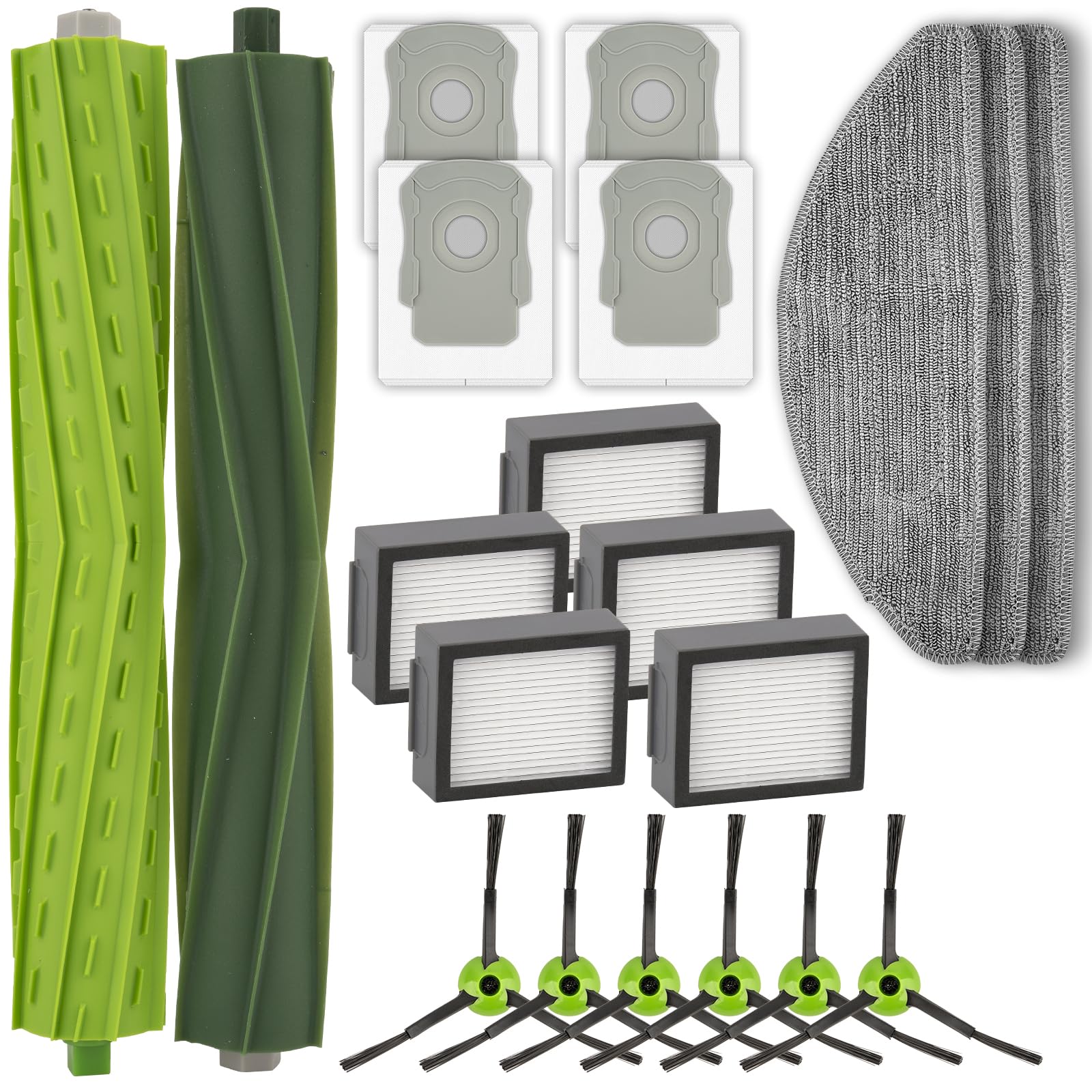 (20 Pack) Combo i5+ Replacement Parts Compatible with iRobot Roomba Combo i5, Combo j5, Combo j5+ Robot Vacuum Accessories, Dual Roller Brushes, 6 Side Brushes, 5 HEPA Filters, 4 Dust Bags, 3 Mop Pads