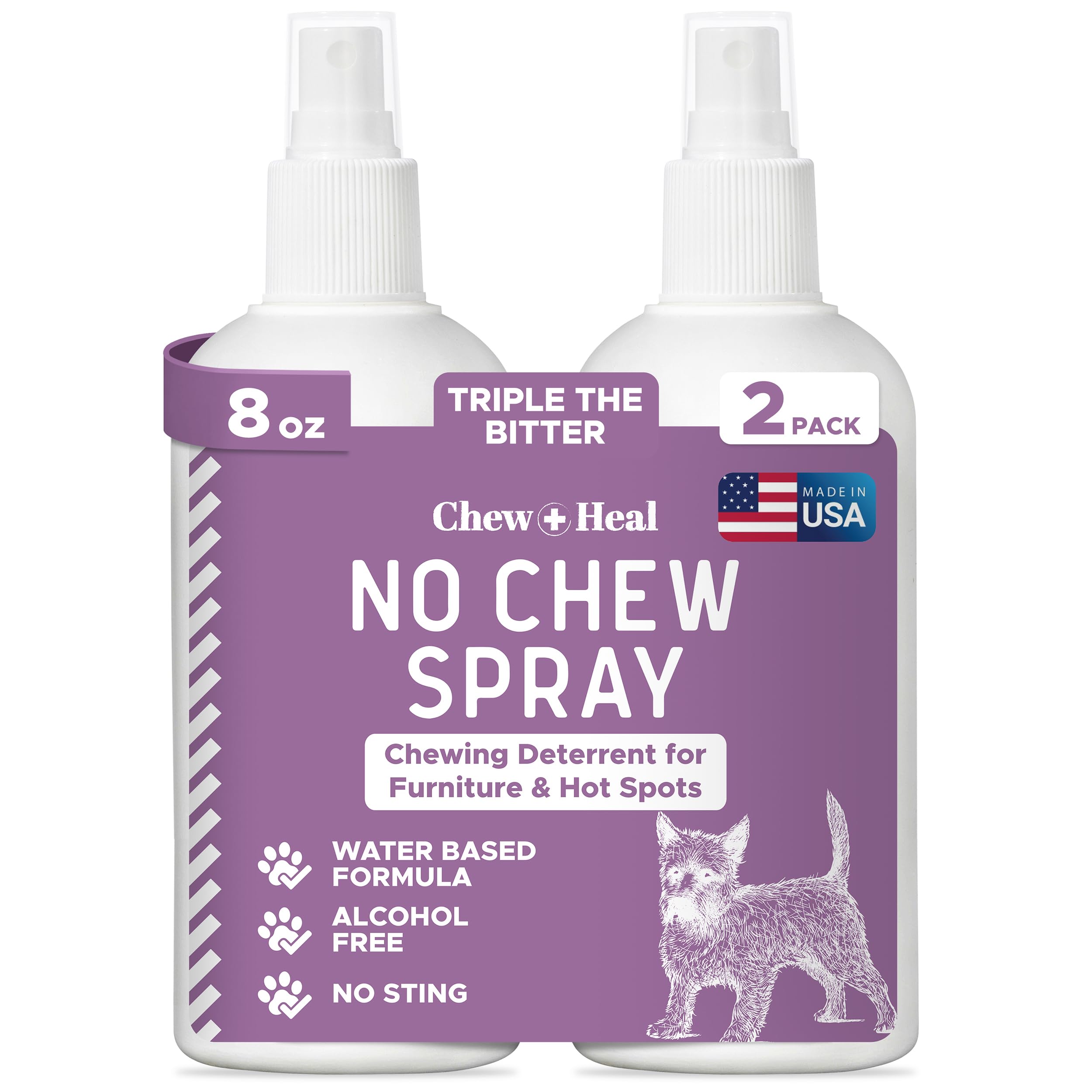 No Chew Spray for Dogs - No Sting, Alcohol Free Bitter Dog and Cat Deterrent - Anti Chew Spray for Furniture, Hot Spots, and More (2 Pack)