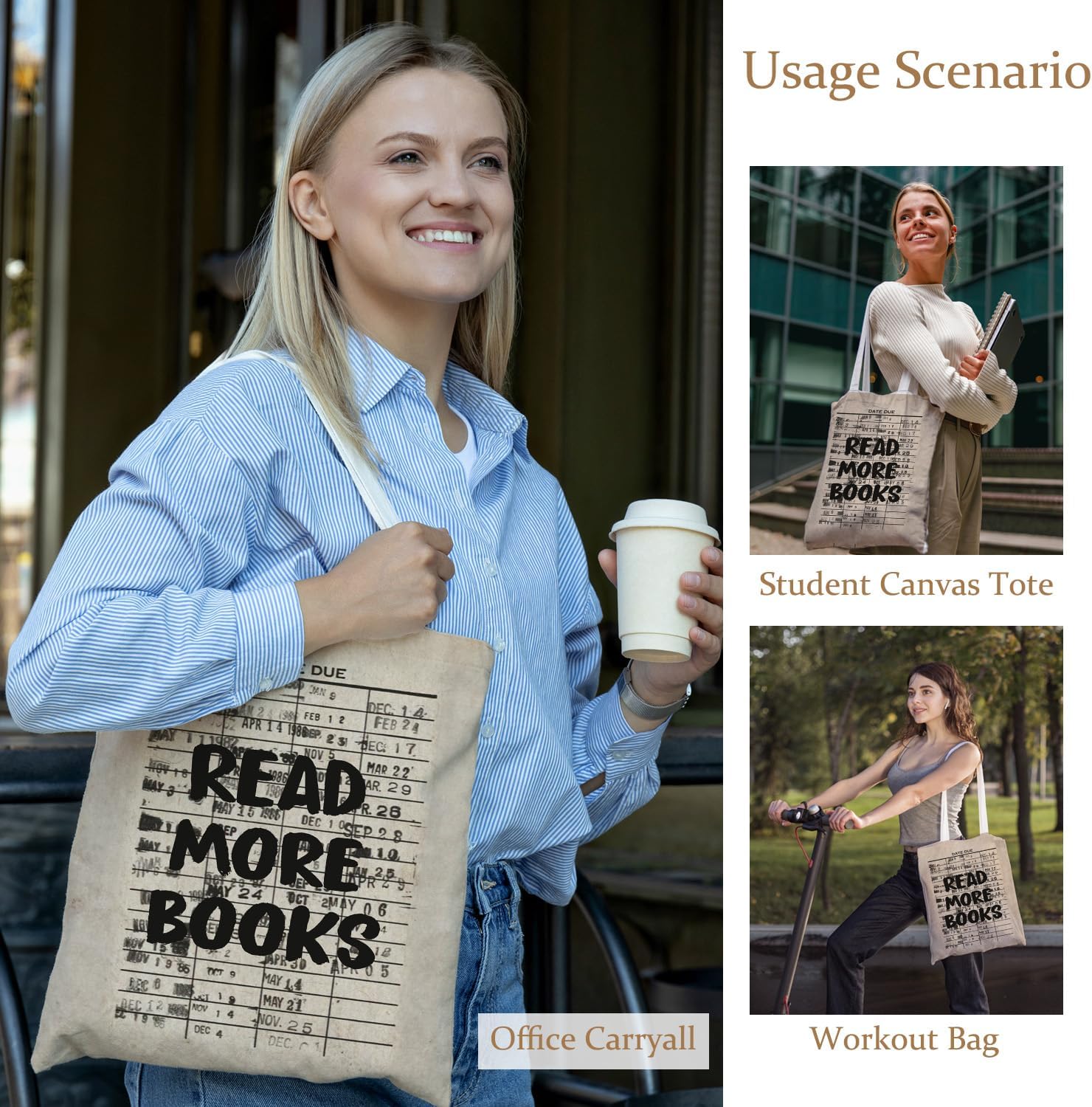 Vintage Bookish Tote Bag, Reading Gifts for Women Canvas Tote Bags, Librarian Reader Bookworm Gifts, Retro Reading Reusable Grocery Shopping Bags - Image 2