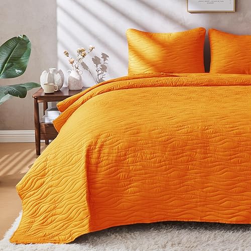 Miniatura 30 de JYHOPE Juego de edredón naranja tamaño Queen/Full, juego de edredón ligero de verano, colcha suave y transpirable para todas las estaciones, Patrón