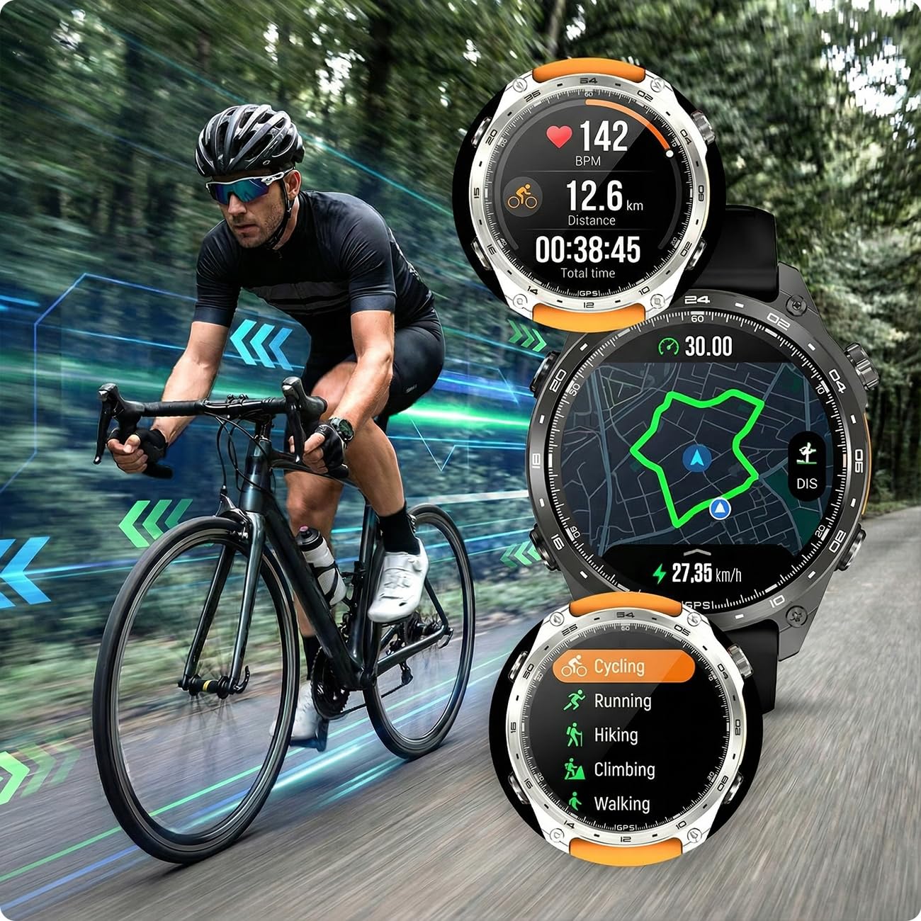 Smartwatch Zegarek Męski GPS 4GB MAPY AMOLED CIŚNIENIE MENU PL WODOODPORNY