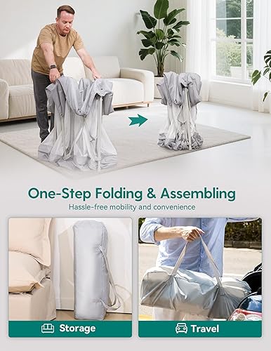 Miniatura 2 de BABELIO Corralito plegable para bebés con alfombra, 54.5 x 54.5 pulgadas, portátil, para bebés y niños pequeños, no requiere montaje, área de