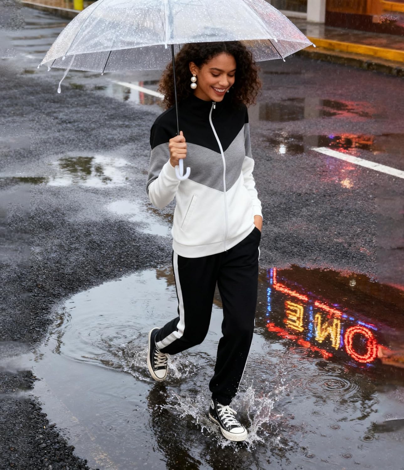 UOUA Women's 2 Piece Set Tracksuit Long Sleeve Zip Jacket & Jogger Pants Workout Lounge Casual Outfit Sweatsuits - Image 3