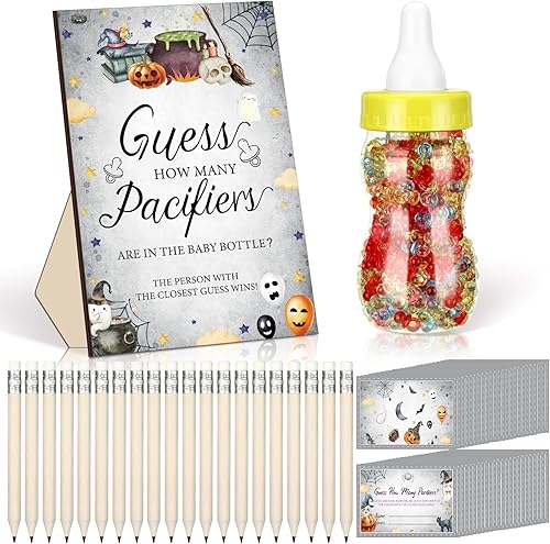 Miniatura 15 de Syhood Floral Baby Shower Games Guess How Many Pacifiers - Cartel de juego 50 pequeños juegos de adivinanzas, 20 lápices HB, botella de leche de