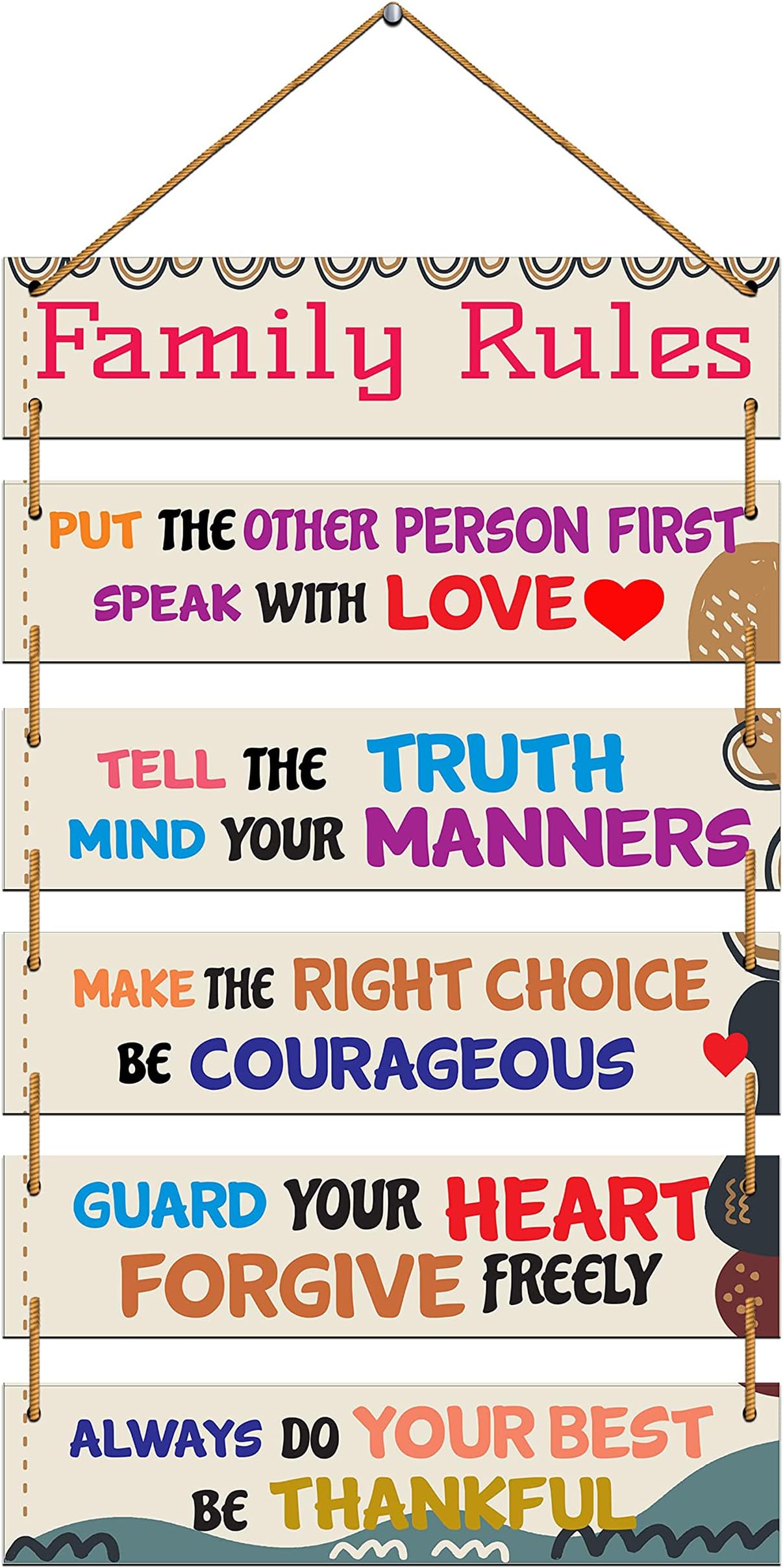 Indianara Set of 6 Family Rules Wall Hanging MDF Decorative Wall Art for Living room | Bedroom | Home Décor | Office | Gift Plaques (4624WH)