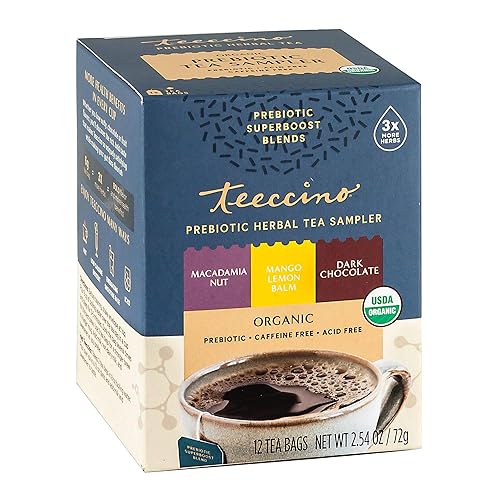 Teeccino Té de hierbas prebiótico – Muestra de té prebiótico SuperBoost – Apoya tus probióticos con GOS veganos y XOS orgánicos para una buena salud