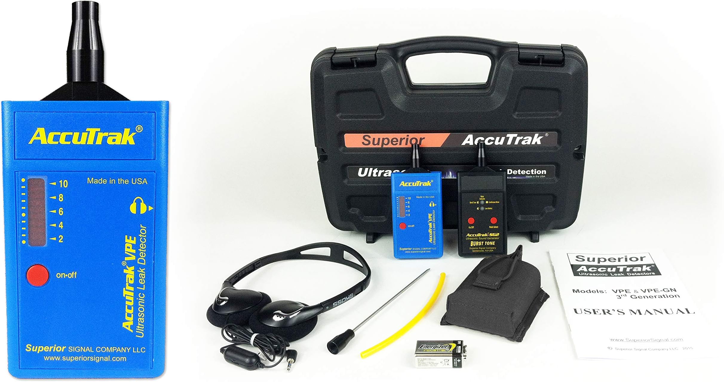 Superior AccuTrak VPE PLUS Ultrasonic Leak Detector Plus Kit, Includes VPE Leak Detector, Headset, Battery, Hard Case, Touch Probe, Waveguide, Sound Generator
