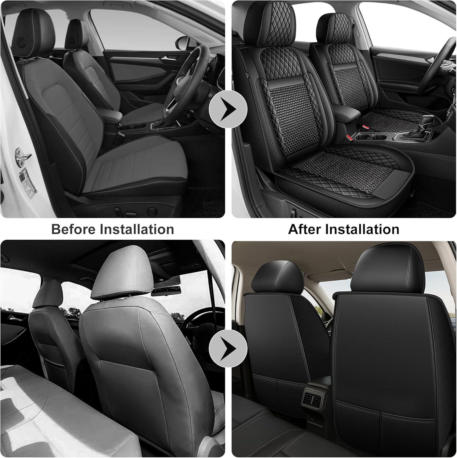 Seat Covers Fit for Volkswagen Jetta 2007-2025 Cooling Ice Silk Faux Leather Seat Covers Breathable Seat Cushion Protector（2PCS Front Pair/Black