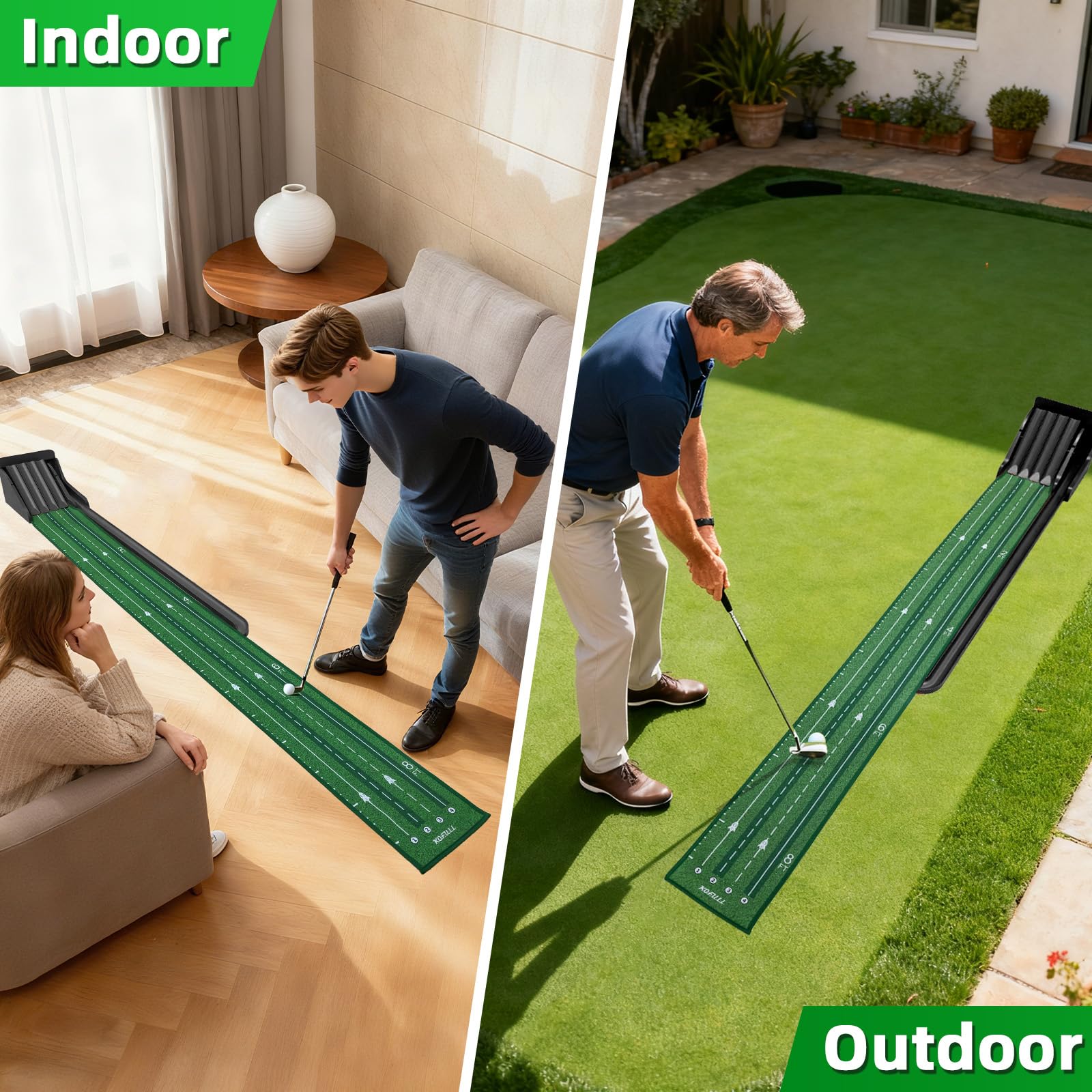 KOFULL Alfombrilla de Golf para Interiores con diseño de balancín de Bola de Golf, Juego de práctica para el hogar, Oficina, Interior y Exterior