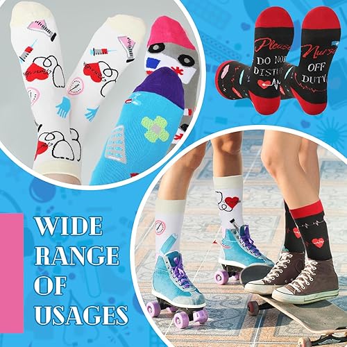 Miniatura 5 de 18 pares de calcetines de enfermera para mujer, calcetines novedosos con texto en inglés "If You Can Read This Nurse Is Off Duty", divertidos