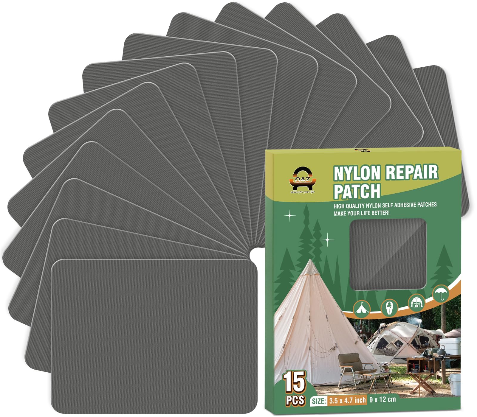 15 Pieces 9 x 12 cm Nylon Repair Patches Nylon Fabric Patch Self-Adhesive Tent Repair Tape Waterproof Lightweight Repair Patches Repair Patch Kit for Clothing Down Jacket Bag (Dark Gray) — image 1