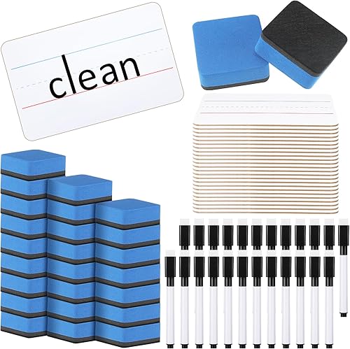 Miniatura 7 de Colarr 12 juegos de mini pizarras blancas de 6 x 9 pulgadas, paquete de aula incluye pequeños marcadores de pizarra blanca de dos caras, borradores