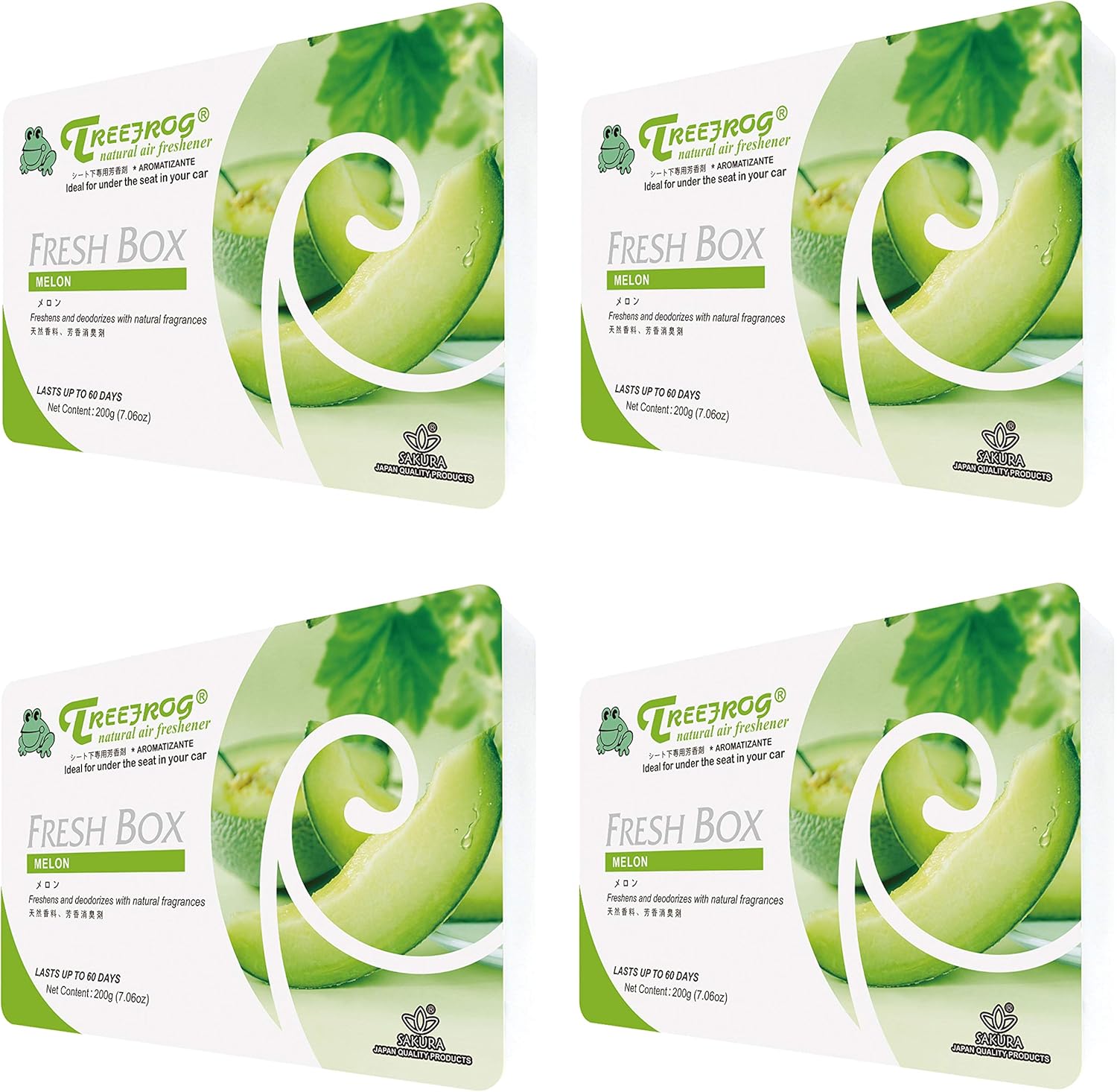 Treefrog Fresh Box Melon/Honeydew Scent 4 Packs Car Air Freshener Tree Frog Last Long Large Size 200g