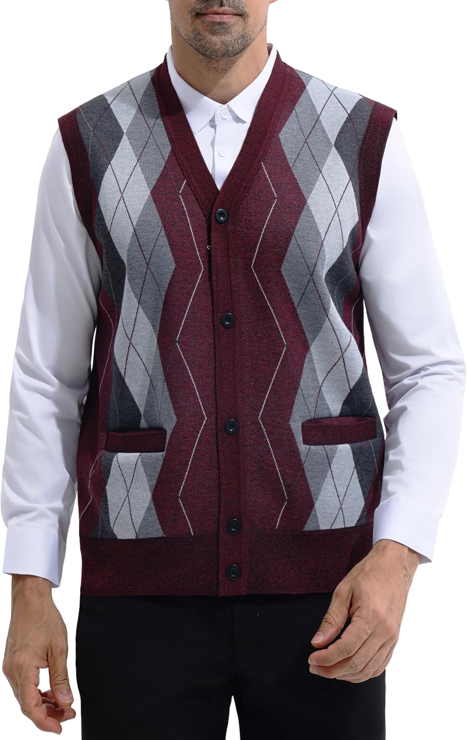 LemonGirl Mens Plaid V-Neck Cardigan Sweater Vest Sleeveless Button Casual Knitwear