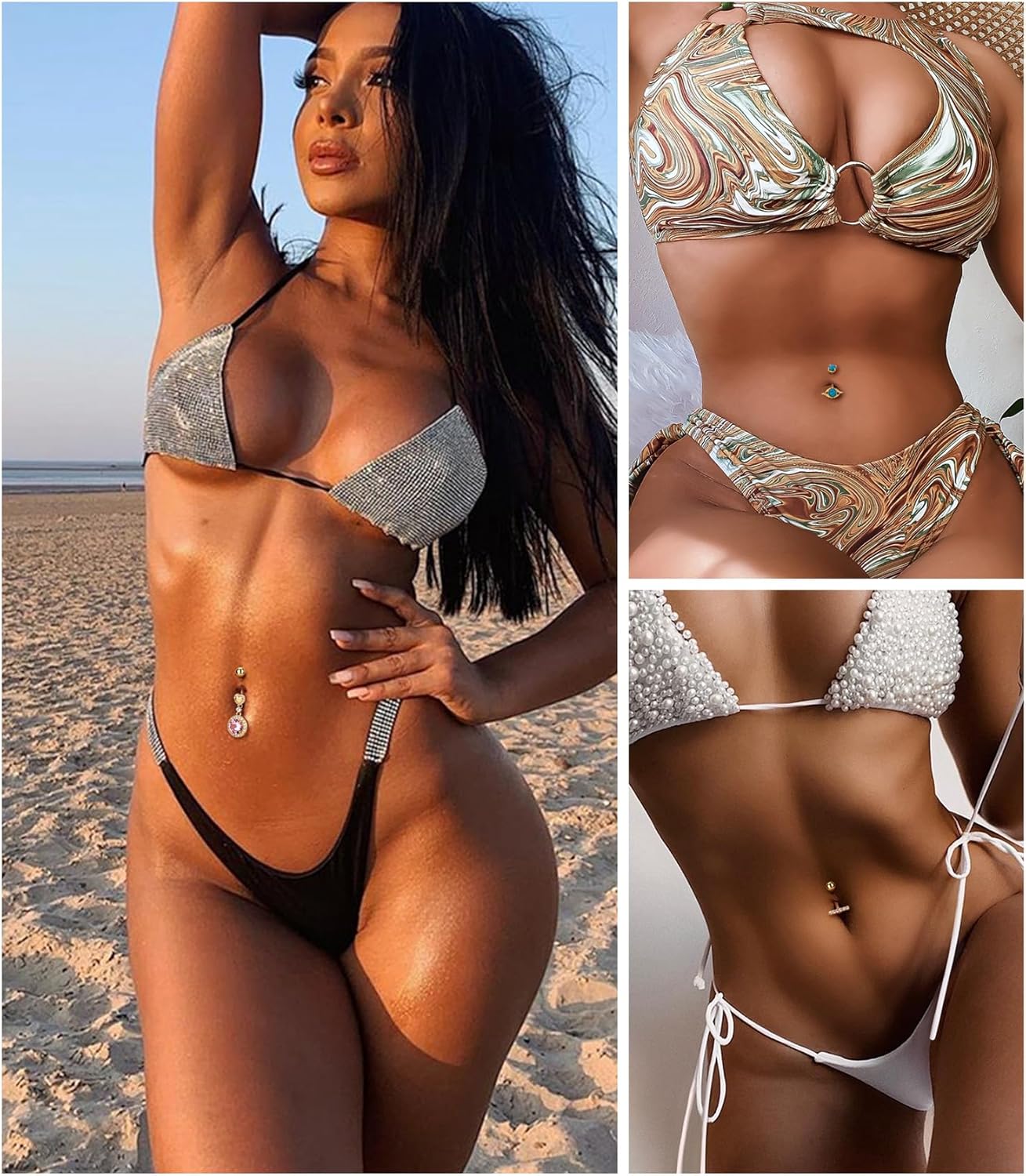 9pcs 14G Belly Button Rings for Women: Surgical Stainless Steel Navel Rings - Butterfly, Evil Eye, Heart, Tassel, Dangle Set - Gold Belly Button Piercing Jewelry - Image 3