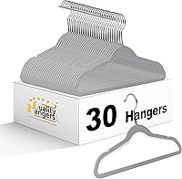 Vista 1 de Paquete de 30 perchas de plástico de calidad para niños, no aterciopeladas, no flocadas, delgadas y compactas, con gancho giratorio para camisas