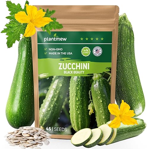 Semillas de calabacín para plantar, 45 semillas de calabaza de verano Black Beauty, sin OMG, paquete de semillas de vegetales tradicionales para el