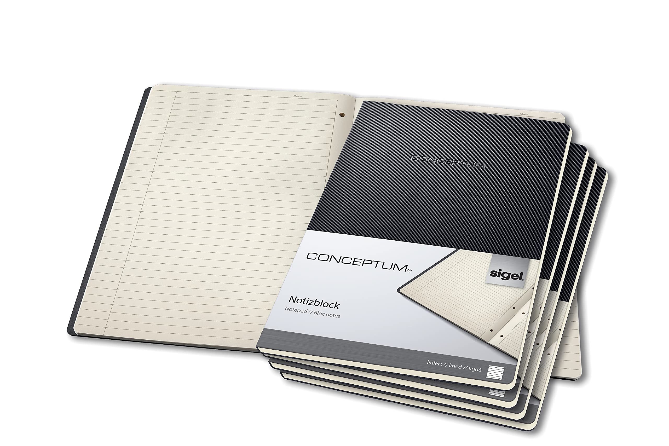 SIGEL CO801 Bloc de notas, 21.1 x 29.7 cm, a líneas, Hardcover, negro, 5 unidas, Conceptum