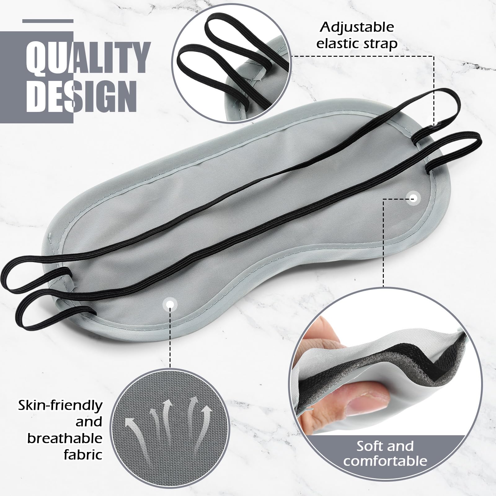 Tarpop 200 antifaz para dormir con correa ajustable para juegos, fiestas, construcción de equipos, viajes, envueltos individualmente, para mujeres y hombres (gris)